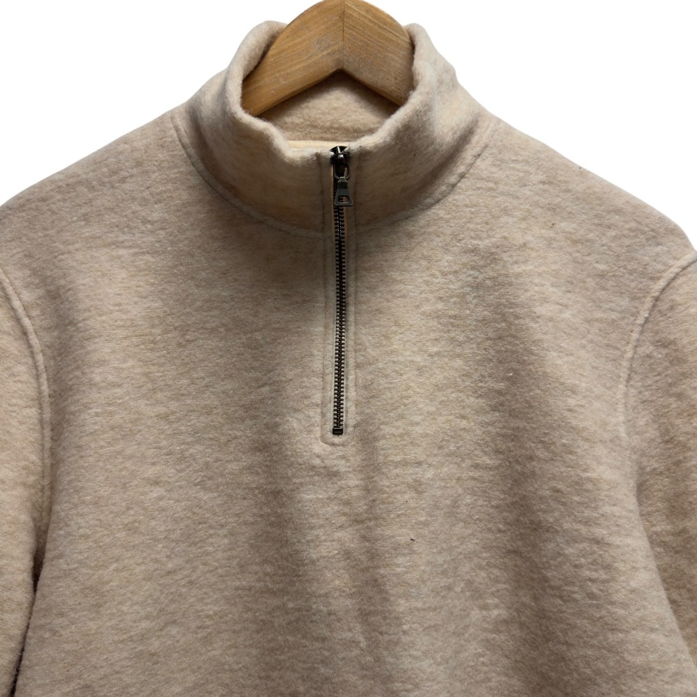 Octobre Editions Men's Small Beige Wool Polyester Knit 1/4 Zip Pullover Sweater